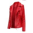 thumbnail image 4 of IROINID Women's Short Faux Leather Jacket Notch Lapel Solid Color Long Sleeve Slim Stand Zip Motorcycle Suit Jacket, Red, 4 of 6