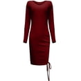 thumbnail image 4 of CEHVOM Women Pullover Long Sleeve Autumn Solid Casual V Neck Sweatshirt Drawstring Dress, 4 of 5