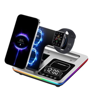 Lisbinx Ventes d'autorisation ! 3-In-1 Chargeur sans fil pliable Chargeur affichage numérique réveil réveil Rgb lumière pour téléphone mobile 15W Chargement rapide pour les écouteurs de montres