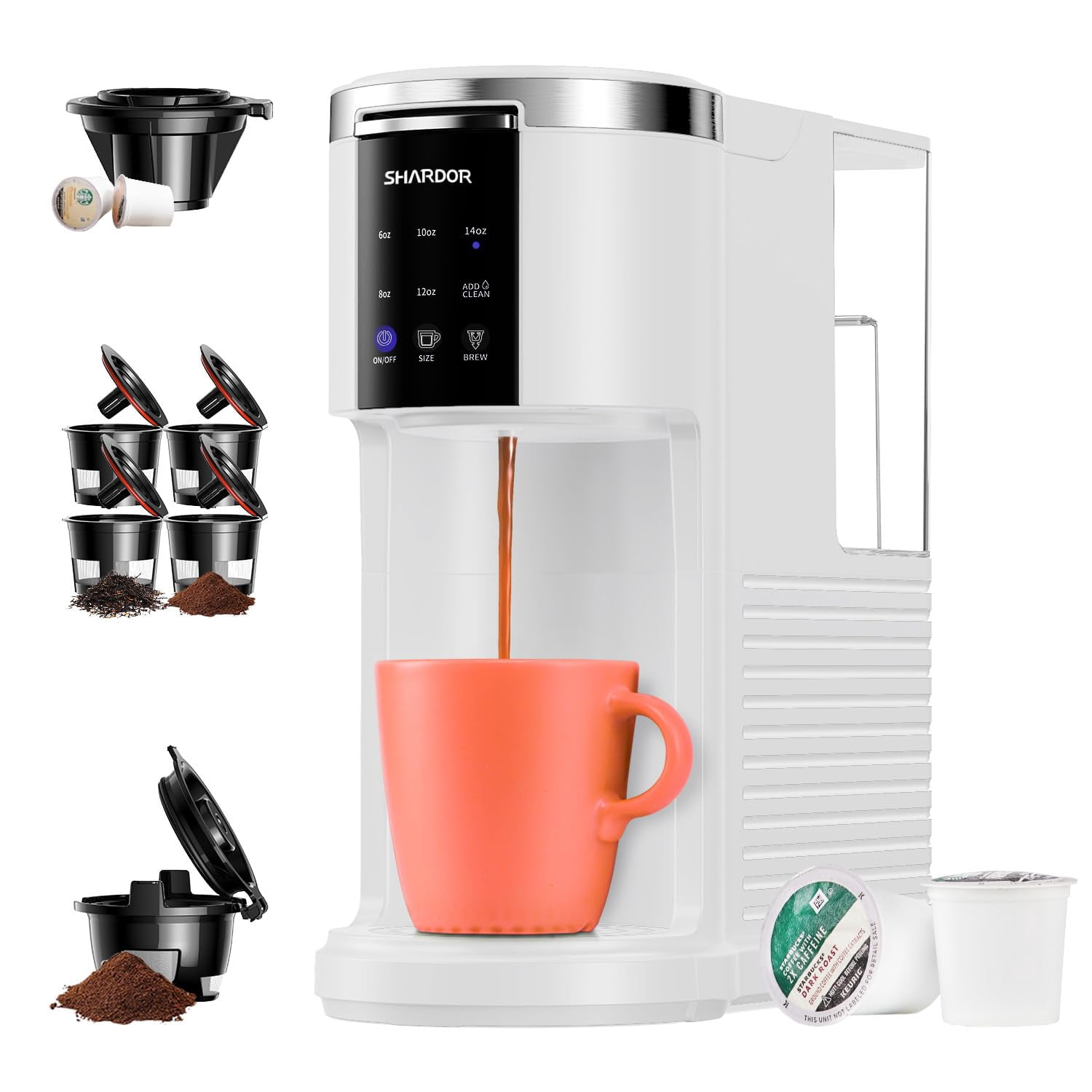 SHARDOR 3 in 1 Coffee Maker, K Cup Coffee Maker Compatible with Ground Coffee & Teas, Single Serve Coffee Machine, 6&ndash;14oz Brew Sizes, 40oz Deta
