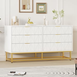 Blanc 6 Dressing avec poignées en métal doré Grande commode moderne Cabine de rangement en bois de coffre de tiroirs pour chambre,Salle de séjour,Hallway,Entryway - blanc