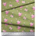 thumbnail image 2 of Soimoi Green Poly Georgette Fabric Pink Flower & Check Printed Fabric 1 Yard 42 Inch Wide, 2 of 5