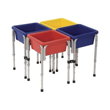 ECR4Kids 4-Station Sand and Water Adjustable Activity Play Table Center with Lids, Square, Red/Blue