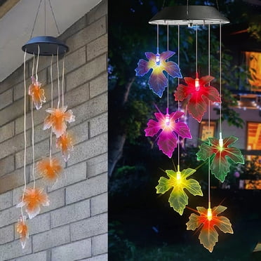 RKSTN Wind Chimes for Outside Solar Outdoor Maple Leaf Wind Chime Garden Decorative LED Hanging Lamp Grace Outdoor Decor Wind Chimes