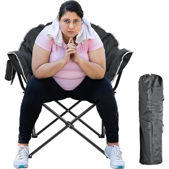 Slsy Chaise de Camping Surdimensionnée TG, Chaise Soucoupe Rembourrée Portable, Chaise de Camping Pliante avec Porte-Gobelet et Sac de Transport, Supporte 500 Lb, Chaises de Pelouse Robustes pour le Camping, le Patio, les Pique-Niques