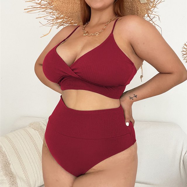 EGNMCR Bikini Set Women Plus Size Fashion Solid Swimsuit Bikini Set Two Piece Suit