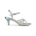 thumbnail image 3 of BLISSFUL STEP Women's Shoes Rhinestone Ankle Strap Kitten Heel Open Toe PU Buckle Sandals  Lake Blue 8, 3 of 7