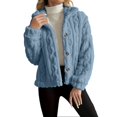 thumbnail image 1 of Breezora Manteau en Molleton Réversible pour Femme, Hiver, Chaud, Col Montant, Boutonné, Veste à Motif Torsadé, Taille P, Bleu, 1 of 9