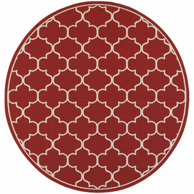 homeroots home decor 388664 Tapis Rond de 8 Pieds Rouge et Ivoire à Treillis pour Intérieur et Extérieur