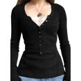 thumbnail image 1 of Gupgi Women Slim Pullover Button Front Knit Tops Long Sleeve Lace Patchwork T-Shirts, 1 of 8