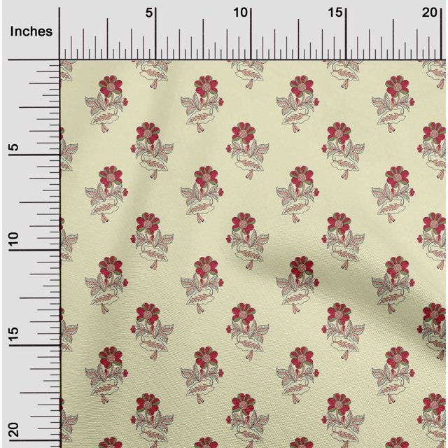 oneOone Cotton Cambric Fabric Leaves & Floral Block Print Fabric By Yard 56 Inch Wide