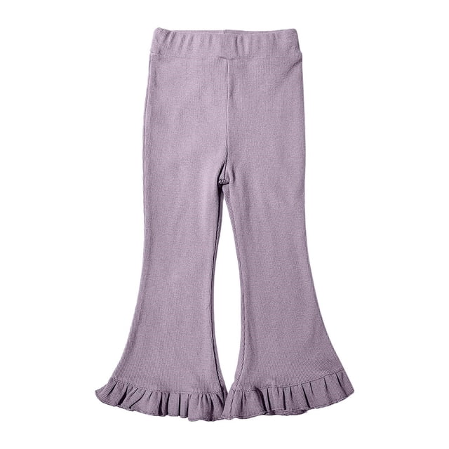 Timegard Toddler Girls Clothes Ruffle Flare Leggings Solid Color Comfy Trousers Children Cute Stretch Pants