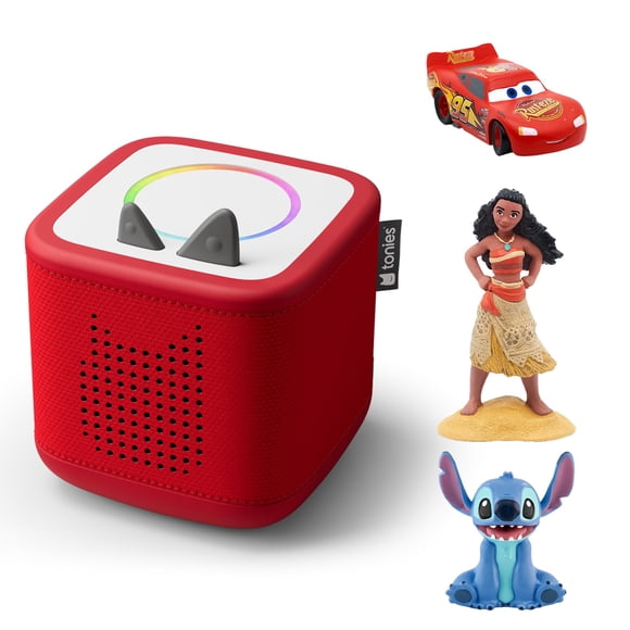 tonies Toniebox 2 Bundle with Lilo & Stitch, Cars: Lightning McQueen, and Moana – Sunset Red (English)