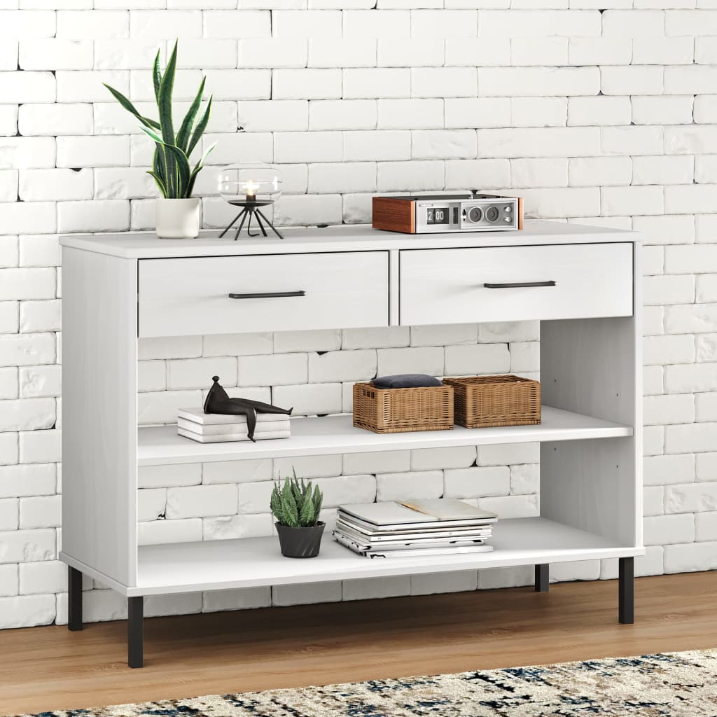 vidaXL Armoire Console avec Pieds en Métal Blanc Bois Massif Pin OSLO
