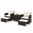 thumbnail image 1 of Gymax 5 CS Rattan Furniture w/ & Tempered Glass & 2 Ottomans Coffee Table Patio Off White, 1 of 7