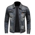 thumbnail image 1 of Pisexur Jean Jacket Men's Solid Color Button Pocket Slim Fashion Casual Work Denim Jacket Denim Jacket for Men Plus Size Fall Jackets for Men, 1 of 9
