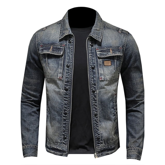 Pisexur Jean Jacket Men's Solid Color Button Pocket Slim Fashion Casual Work Denim Jacket Denim Jacket for Men Plus Size Fall Jackets for Men