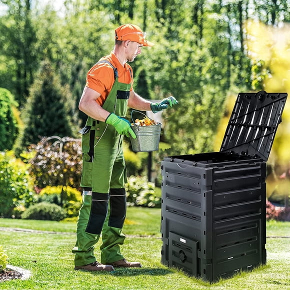 DEXTRUS Bac à Compost Extérieur de 120 Gallons avec Couvercle Supérieur à Pression et Système d'Aération, Sans BPA, Noir
