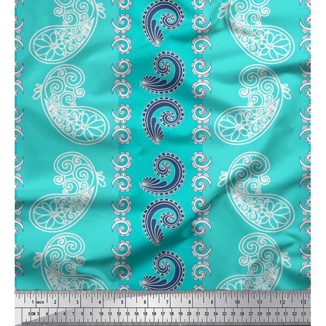 Soimoi Green Rayon Fabric Stripe & Paisley Print Fabric by Yard 56 Inch Wide