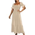 thumbnail image 2 of SMihono Robe Bohème d'Été pour Femmes Grande Taille Mode Décontractée d'Été Col Carré Uni Manches Courtes Femmes Robe pour Femmes Longues Robes, 2 of 8