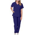 thumbnail image 1 of Women Scrub Sets, V Neck Medical Uniform Top with Pockets, Drawstring Scrub Pants, Nurse Uniform Sets for Work, Casual Two-Piece Outfits, 1 of 6