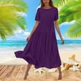 thumbnail image 2 of AherBiu Robes Fluides pour Femmes 2024 Été Robe Maxi à Col Rond Ample à Étages à Manches Courtes Longue Robe, 2 of 6