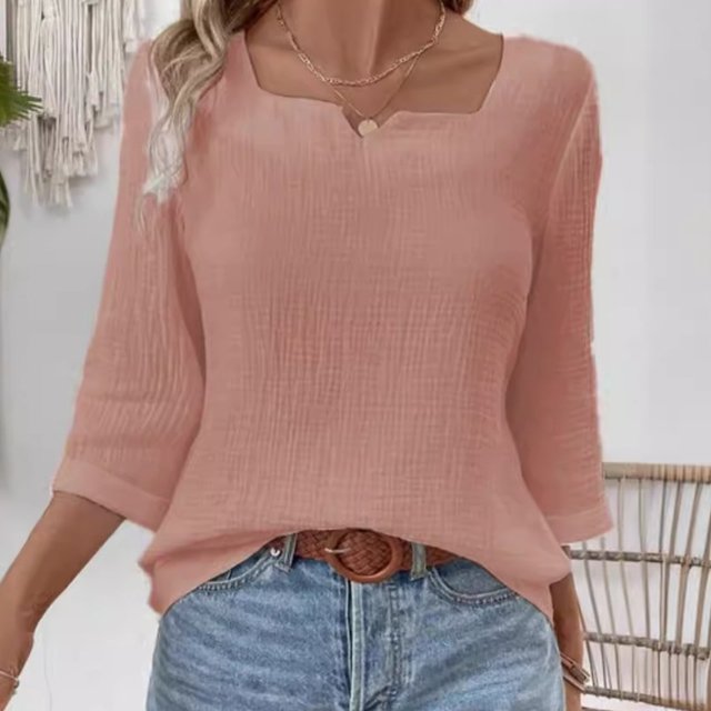 RXIRUCGD Hauts Amples à Manches Longues en Dentelle Patchwork à Col Rond Uni pour Femmes, Rose, Taille : m