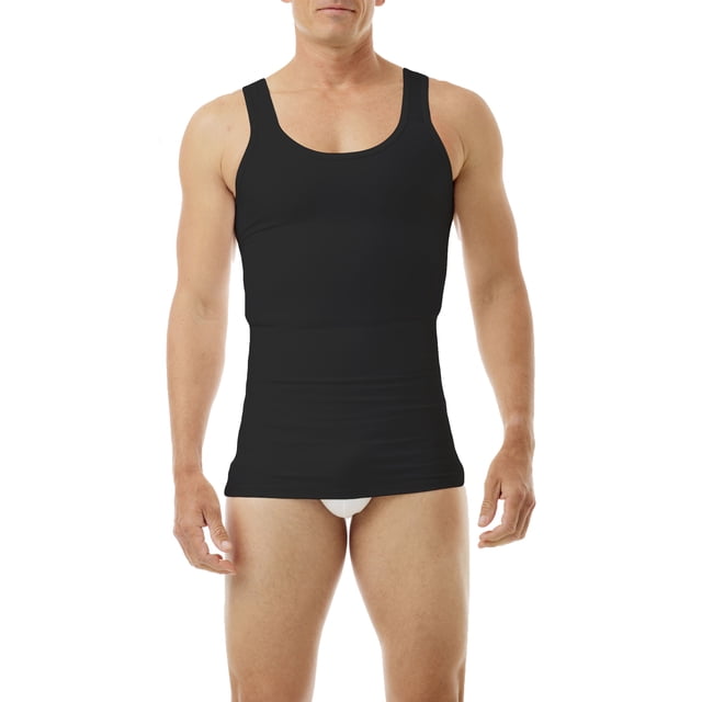 Underworks Débardeur de Compression pour Hommes en Noir, Conçu pour la Compression de la Poitrine, du Côté et du Ventre. Présente un design Sans Manches avec de Larges Bretelles pour Prévenir l'Inconfort sous les Aisselles et une construction Sans Coutures pour un Port Discret sous les Vêtements. Fabriqué avec un Matériau Doux et Respirant pour un Confort Toute la Journée et Comprend une Compression à Double Couche à l'Avant pour une Mise en Forme Améliorée. Convient pour Aplatir les Courbes, Soutenir la Gynécomastie Ou Aider aux transitions de Vie. Fabriqué aux É.-U.