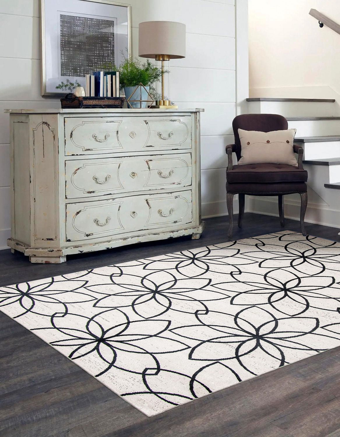 Tapis Lavable ECARPET Floral pour Chambre, Salon, Chambre d'Enfant, Couloir