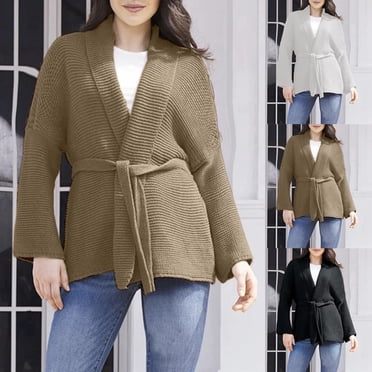 Sentmoon Knit Blazer Women Plus Size Collar Long Sleeve Fall Sweaters Solid Color Loose Knitted Chunky Cardigan Sweaters for Women Winter for Holiday Party Knitwear Black XL