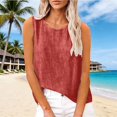 thumbnail image 2 of YAZHPA Hauts en Lin pour Femmes, Débardeurs en Coton et Lin pour Femmes Décontractés Sans Manches Chemises d'Été Col Rond Camisole, Rouge G, 2 of 5
