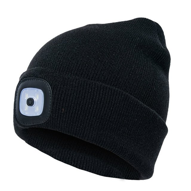 Unisex Winter LED Light Luminous Warm Knitted Hat Outdoor Camping Head Lamp Cap