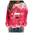 thumbnail image 2 of TIMIFIS Chandail en Molleton de Noël pour Femmes Mode Hiver Mignon Verre de Vin Chapeau de Père Noël Imprimé Col Rond Chandail en Molleton Décontracté Manches Longues Pull Hauts Cadeaux pour Femmes pour Noël, 2 of 4