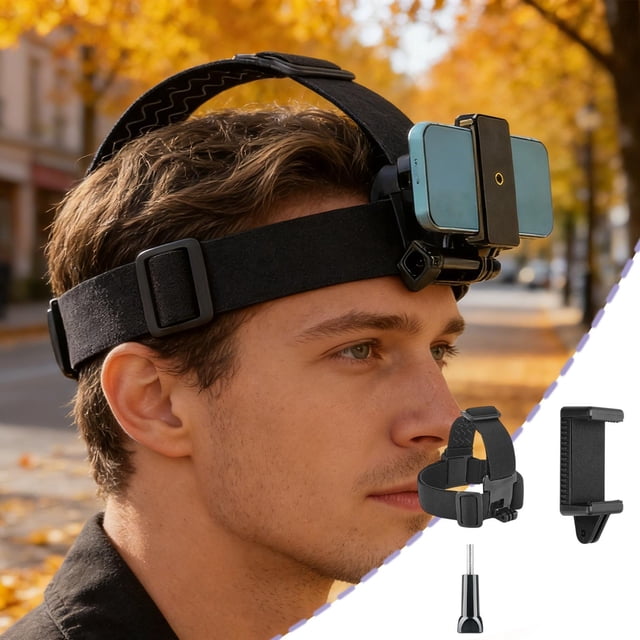 Uscallm Head-Mounted Phone Mount For First-Person View Cycling Motorcycle Action Camera, Adjustable Head Strap Mounting Bracket For Smartphone Sports Video Recording