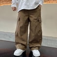 thumbnail image 5 of Spring Saving! HVOBTTY Kid's Long Straight Leg Cargo Pants, Children's Pants Spring Product Solid Color Work Pants with Multiple Pockets Loose Pants for Boys and Coffee, 13 Years, 5 of 5