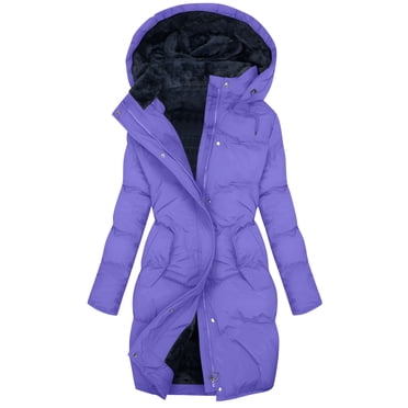 Nfurl Long Quilted Puffer Coats for Women Fitted Winter Warm Long Sleeve Zip Up Down Jackets Casual Outerwear Ladies Winter Parka Overcoats Purple XXL