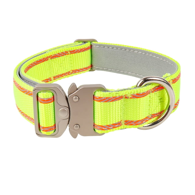 Heavy Duty Reflective Nylon Dog Collar with Quick Release Metal Buckle Adjustable for Medium Large Dogs Training and Outdoor