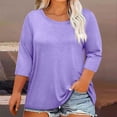thumbnail image 2 of DDAPJ pyju T-shirts pour Femmes Grande Taille Amples Décontractés à Manches 3/4 Col Ras du Cou T-shirts Légers à Enfiler T-shirts Unis Basiques Ventes à Durée Limitée Violet G, 2 of 5