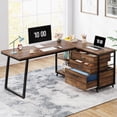 thumbnail image 1 of Tribesigns L-Shaped Computer Desk with 3 Drawers, Reversible Corner Home Office Desk with Shelves, 53-Inch Industrial PC Desk Study Writing Table Workstation for Small Space, Rustic Brown, 1 of 7