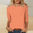 thumbnail image 2 of Timegard Hauts pour Femmes Été Col Rond Manches 3/4 T-Shirts Basiques Confortables Couleur Unie Blouses Décontractées Amples, 2 of 5