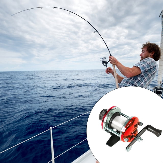 Langgg Moulinet de Pêche Mini Roue en Métal Appât Vitesse de Lancer Ligne de Mer Droite Fil de Navire Attirail Outil Ajustable Traîne pour Spinning Rouge