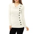 thumbnail image 4 of INSPIRE CHIC Women's Cowl Neck Long Sleeve Top Button Decor Ruched Front Regular Fit Pullover Top XS White, 4 of 5