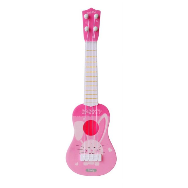 Small Cartoon Four-string Ukulele Simulation Musical Instrument Children's Basic Music Interest Cultivation Toys Pink-Rabbit