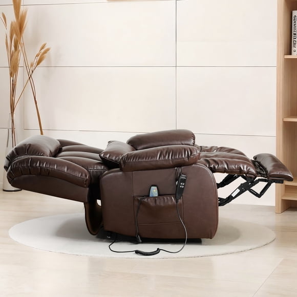 TEKAMON Fauteuil Releveur Inclinable pour Aînés avec Chaleur et Massage, Fauteuil Inclinable Inclinable à Plat pour Dormir à Double Moteur, Position Infinie, Fauteuil Releveur en Cuir pour Salon (Brun)