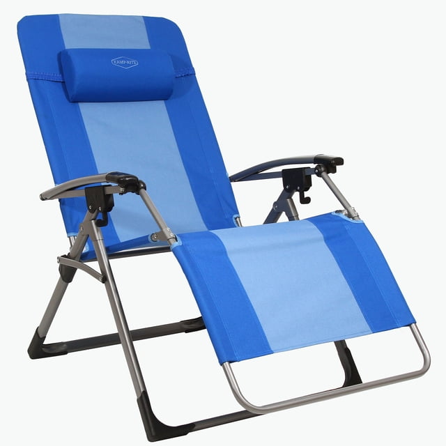 Kamp-Rite Chaise Zéro Gravité d'Extérieur Pliable et Inclinable avec Coussin d'Appui-tête, Bleu