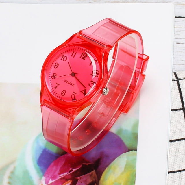 Dvkptbk Watch Transparent Color Plastic Pvc Strap Dial Ladies Fashion Quartz Watch Watches