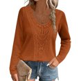 thumbnail image 3 of Hauts pour Femmes en Liquidation Tuniques en Tricot pour Femmes Printemps Chandails à Manches Longues Blouse à Col Rond en Dentelle Crochet Tenue Décontractée Mode 2025 T-Shirts pour Femmes Nouveau Orange m, 3 of 7