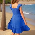 thumbnail image 4 of Kids Girls Summer Dresses Cute Double Layer Ruffle Sleeve Smocked Flowy Dress Sundress 3-14 Years, 4 of 4