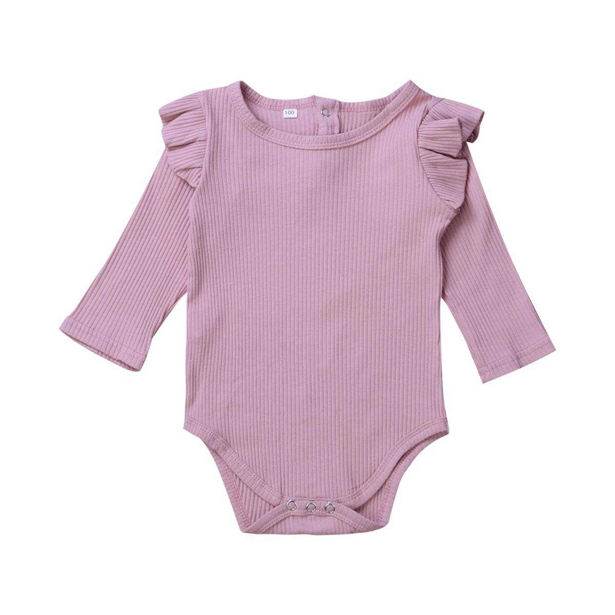 Faithtur Baby Boy Girl Long Sleeve Romper Ruffled Solid Color Bodysuit