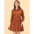 thumbnail image 3 of INSPIRE CHIC Women's 3/4 Sleeve Button Front Flare Mini Shirt Dress, 3 of 6